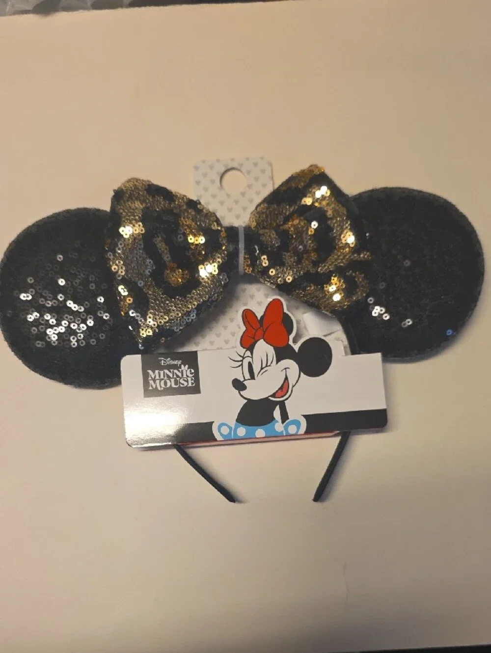 Disney Minnie Mouse Kids Sequin Ear Headband - Black & Gold